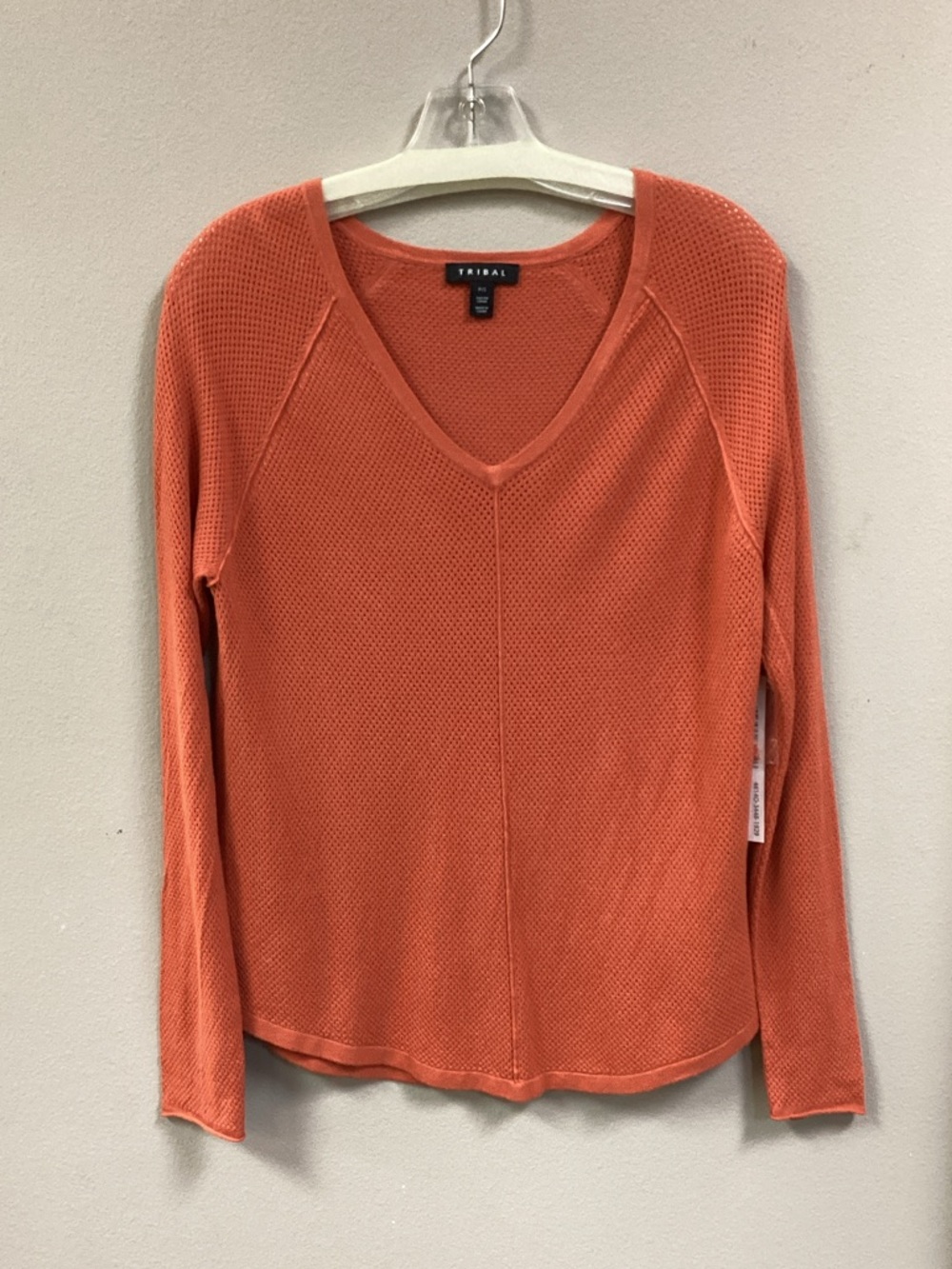 Tribal Coral-Orange V-Neck Long Sleeve Knit Top